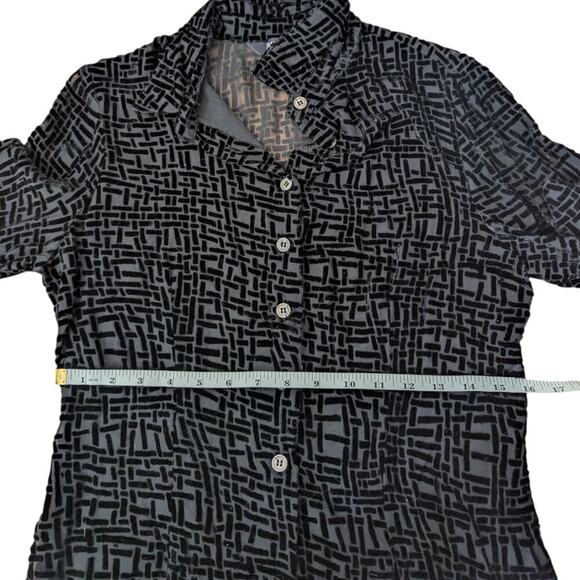 Vintage French Connection Velvet Burnout Sheer Top Black Y2K Bella Hadid - Picture 4 of 7